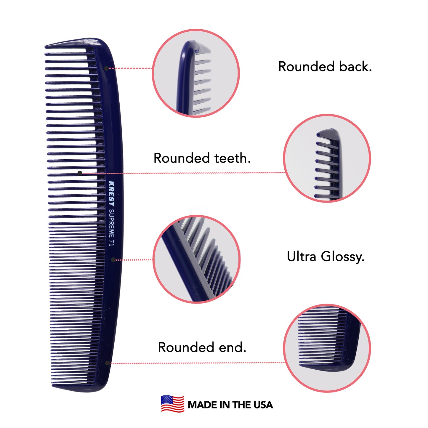 Krest Supreme 71 Combs Heat And Chemical Resistant Cutting Large Regal Blue 1 Pc.