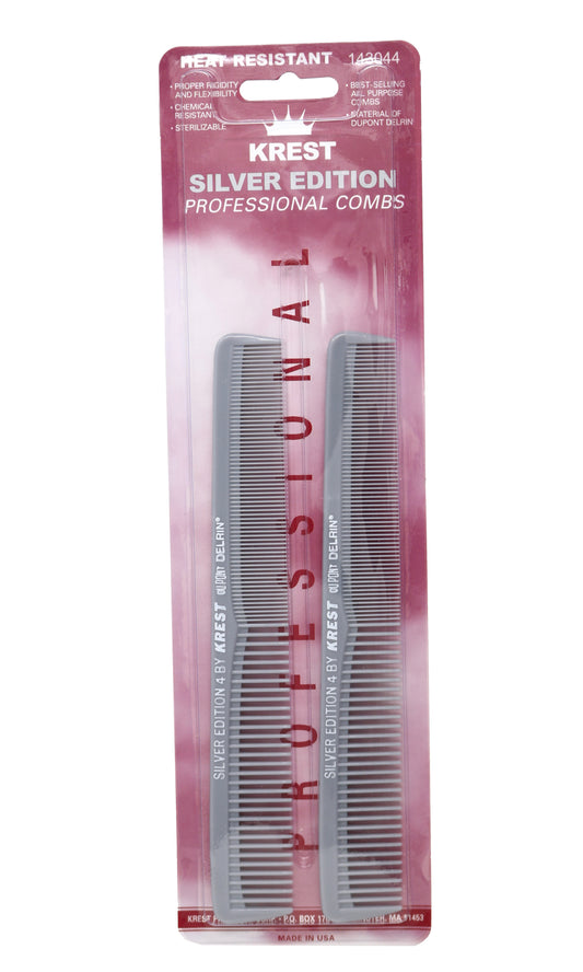Krest Comb 7 IN. Silver Edition 4 Barber Combs Heat Resistant Hair Cutting Styling 2 Pcs.