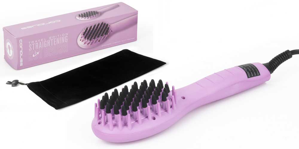 Corioliss Hair Straightening Mini Hot Brush. With Protective Pouch. Travel Model.