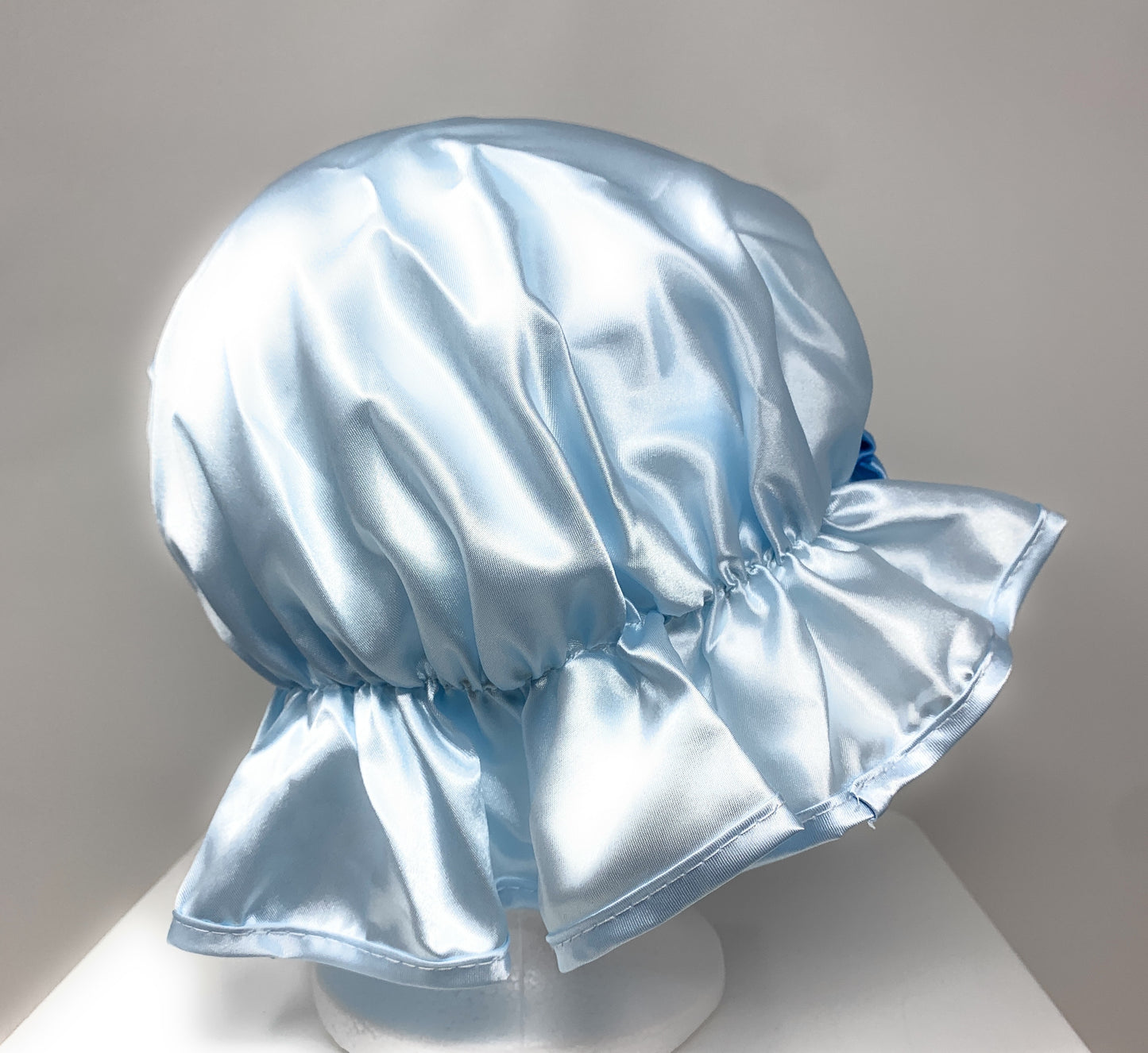 Kingsley Silky Satin Night Cap Sleeping Hats Sleep Bonnets Lite Blue