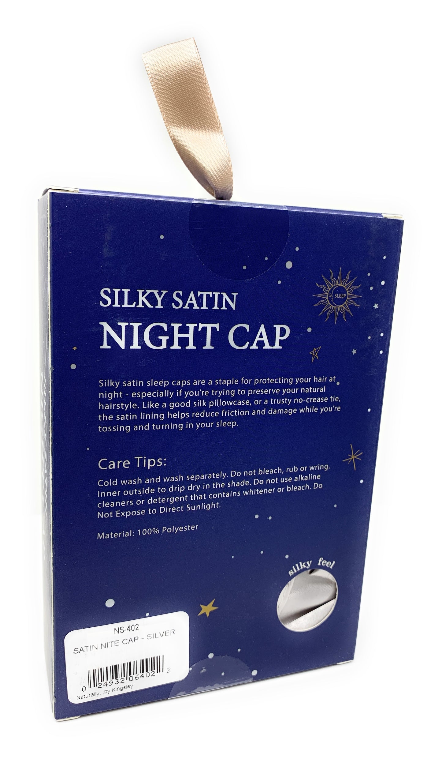 Kingsley Silky Satin Night Cap Sleeping Hats Sleep Bonnets Silver