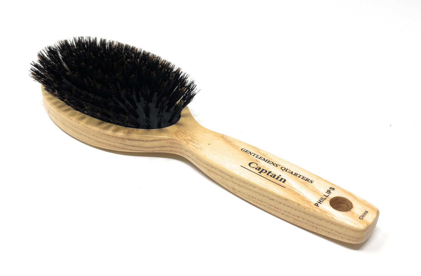 Phillips Brush 8.5 In. Gentlemens’ Quarters Captain Oval Cushion Boar Bristle Hair Brush for Men Wood