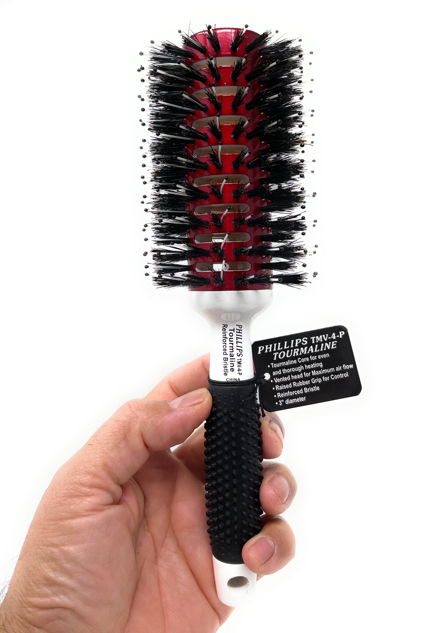 Phillips Brush Vent Barrel Reinforced Boar Bristles Tourmaline Barrel Polytipped Tip Rubber Grip Handle Brush For Women 1 Pc. TMV-4-P