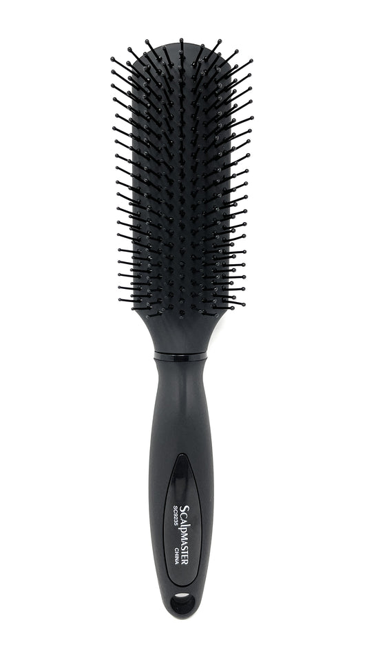 Scalpmaster 9-Row Styling Hair Brush Light Ball-Tipped Nylon Bristles Rich Black Rubberized Finish, Black. 1 Pc.