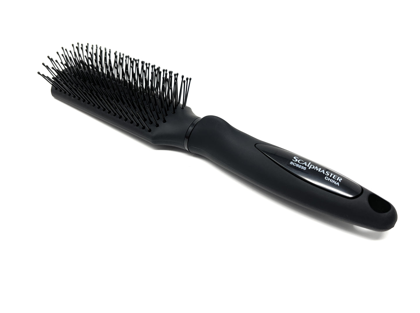 Scalpmaster 9-Row Styling Hair Brush Light Ball-Tipped Nylon Bristles Rich Black Rubberized Finish, Black. 1 Pc.