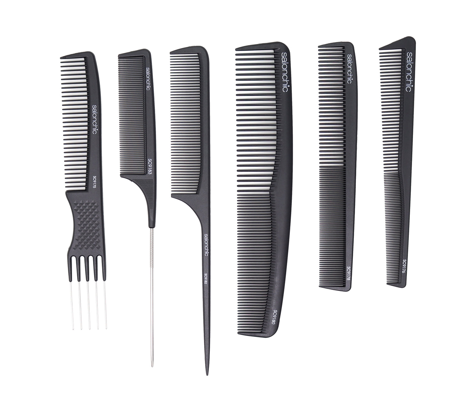 Salonchic Carbon Combs Teasing Pin Tail Rat Tail Styling Weaving Barber Cutting Tapered Heat Resistant Static Free.