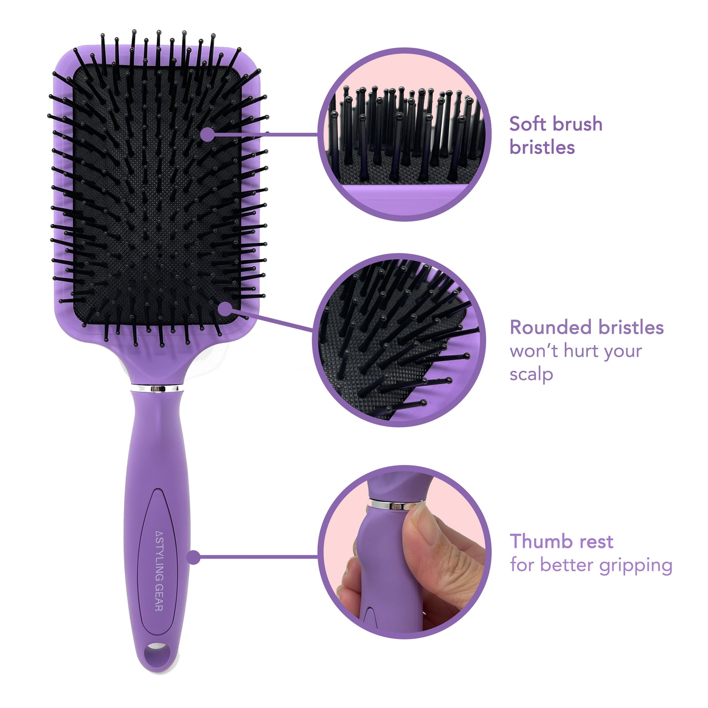 Styling Gear 104 Hair Brush Cushion Paddle Brush 13 Row Brush For Woman Hairbrush For Thick Hair  1 Pc.