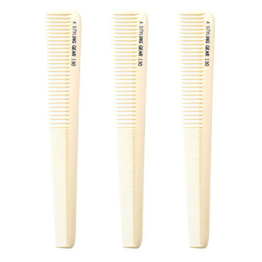 Styling Gear 130 Barber Cutting Combs Tapered Hair Stylist All Purpose Rounded Teeth Smooth Surface Men’s And Women’s 3 Pcs.