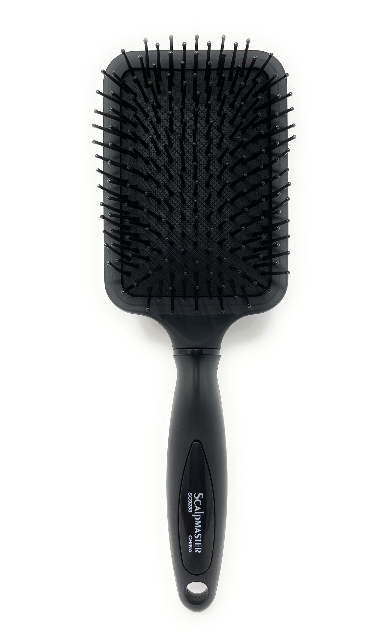 Scalpmaster 13-Row Ball-Tip Cushion Paddle Brush. Styling Brush Nylon Bristles Rich Black Rubberized Finish, Black. 1 Pc.