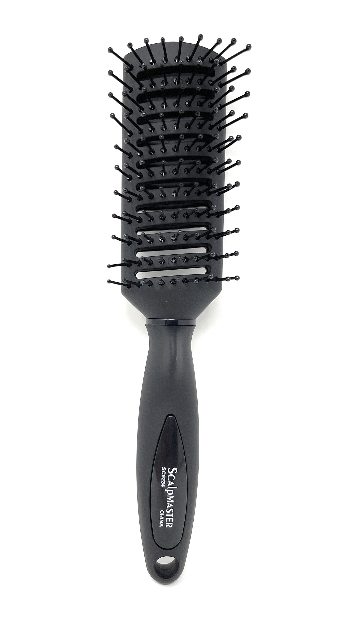 Scalpmaster Hair Brush Tunnel Vent Brush Ball-Tipped Rich Black Rubberized Finish 1 Pc.