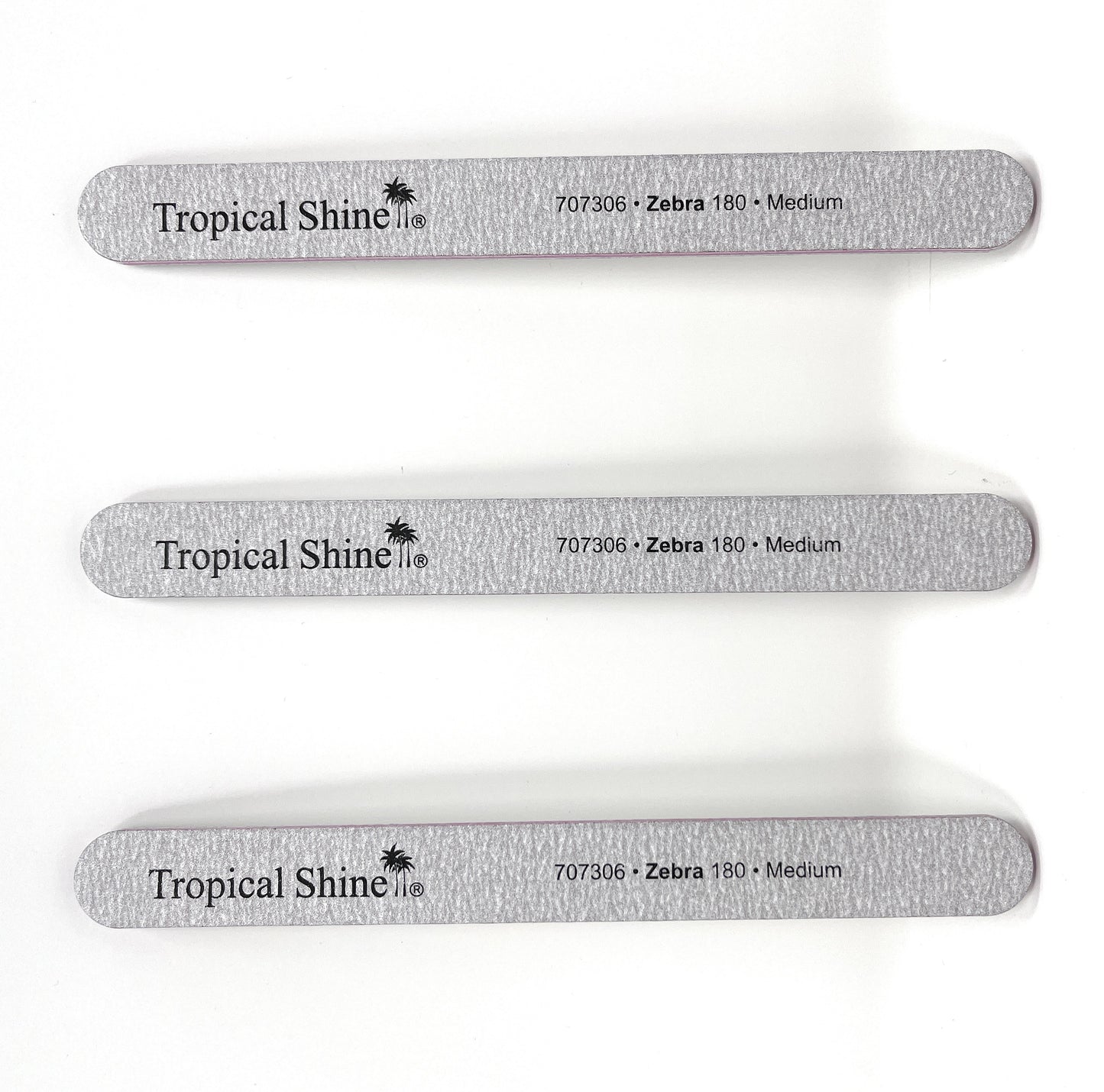 Tropical Shine Nail File Zebra 180 Medium Grit Dual Sided Emery Boards Cushion Salon Board Silver 3 Pcs.
