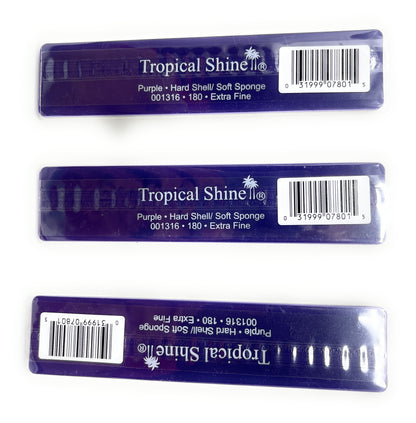 Tropical Shine Purple 180 Grit Antibacterial Nail Files Hard Shell & Soft Sponge Nail Supplies Nail Filer  3 Pcs.