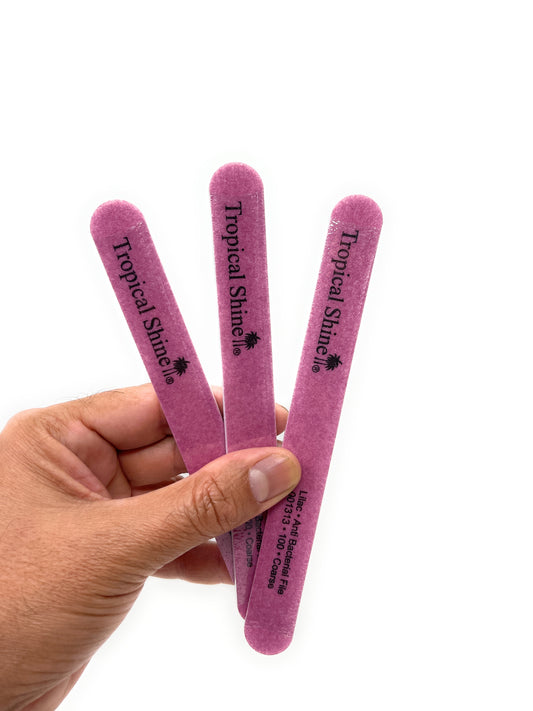 Tropical Shine 100 Grit Nail File Nail Boards Anti Bacterial Washable Finger Files Toe Files Lilac 3 Pc.