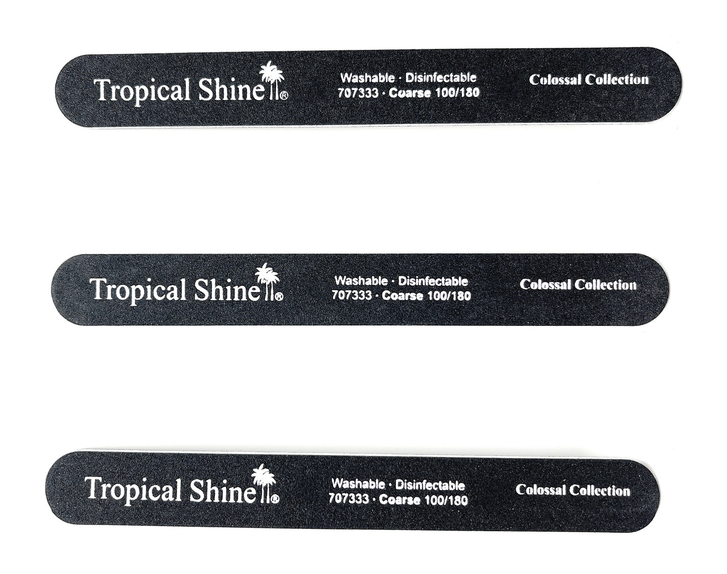 Tropical Shine Colossal Nail File 100/ 180 Grits Coarse & Medium Dual Sided Emery Boards Cushion Salon Board Black 3 Pcs.
