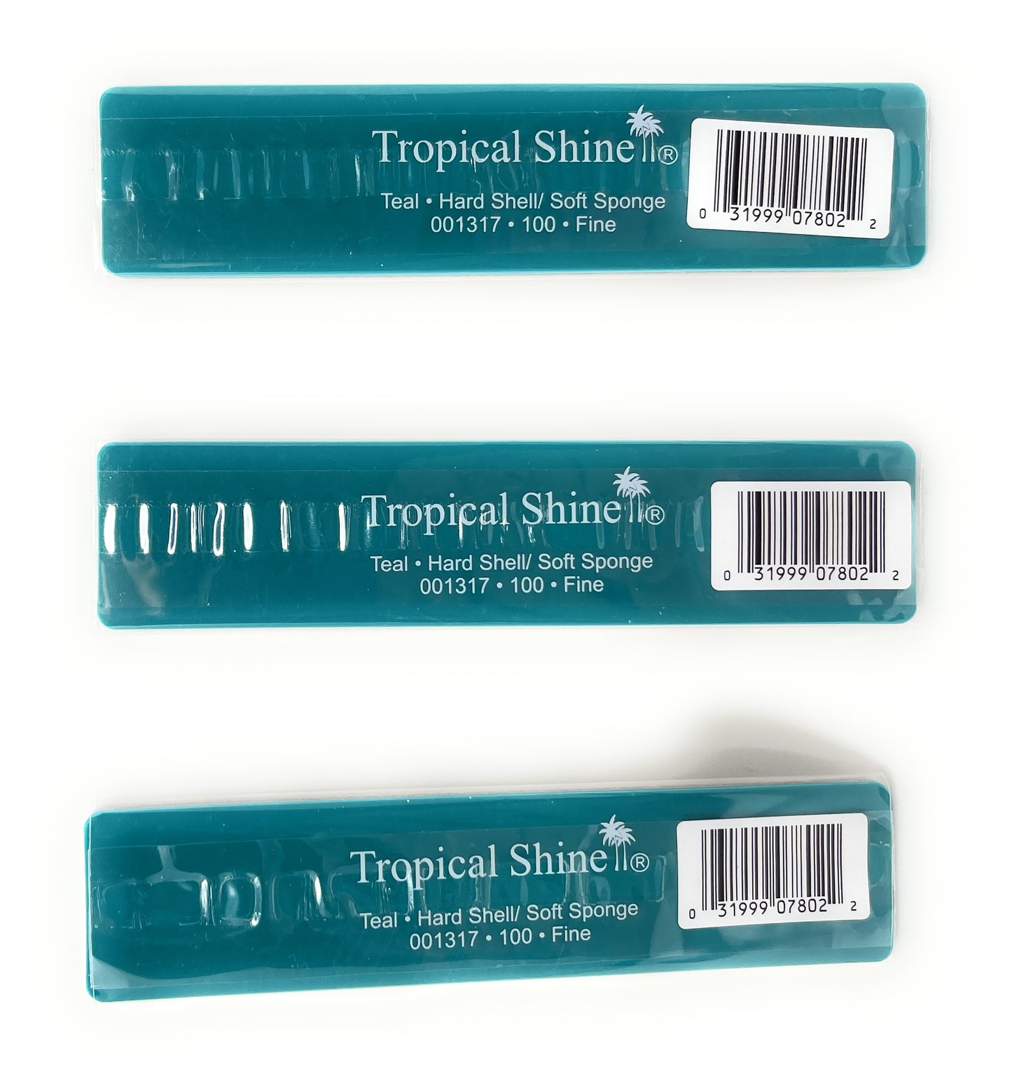 Tropical Shine Teal 100 Grit Antibacterial Nail Files Hard Shell & Soft Sponge Nail Supplies Nail Filer 3 Pcs.