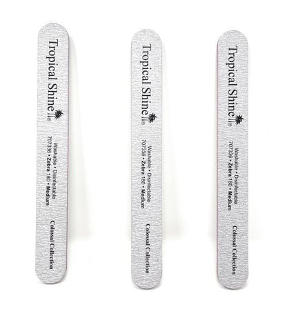 Tropical Shine Colossal Nail File Zebra 180 Medium Grit Dual Sided Emery Boards Cushion Salon Board Silver 3 Pcs.