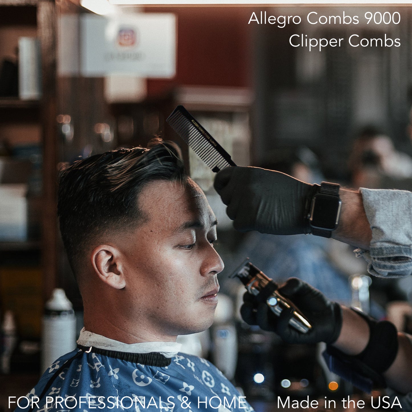 Allegro Combs Barber Comb Set Hair Cutting Combs. Tapered Comb, Stylist Comb, Flat Top Combs Clipper Comb. Back 3 Pc