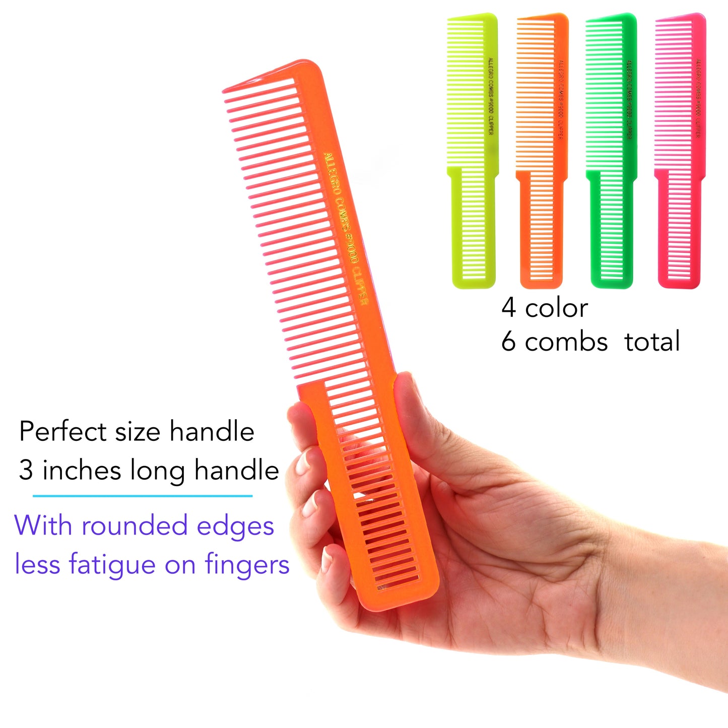 Allegro Combs 9000 Barber Clipper Cutting Combs Blending Flat Top Combs For Fading Combs 6 Pk. 