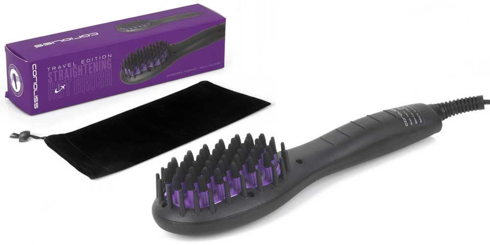 Corioliss Hair Straightening Mini Hot Brush. With Protective Pouch. Travel Model.
