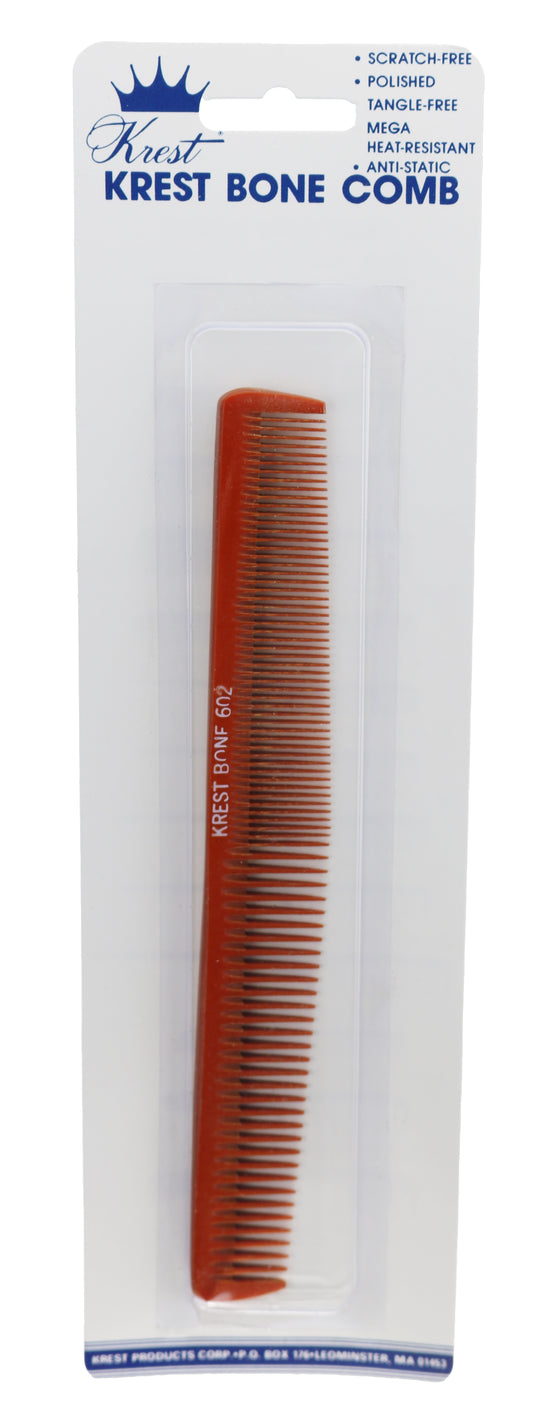 Krest Bone  7-1/4 In Dual-Tapering Hair Comb. All Purpose Styling Cutting Comb. Heat Resistant Comb