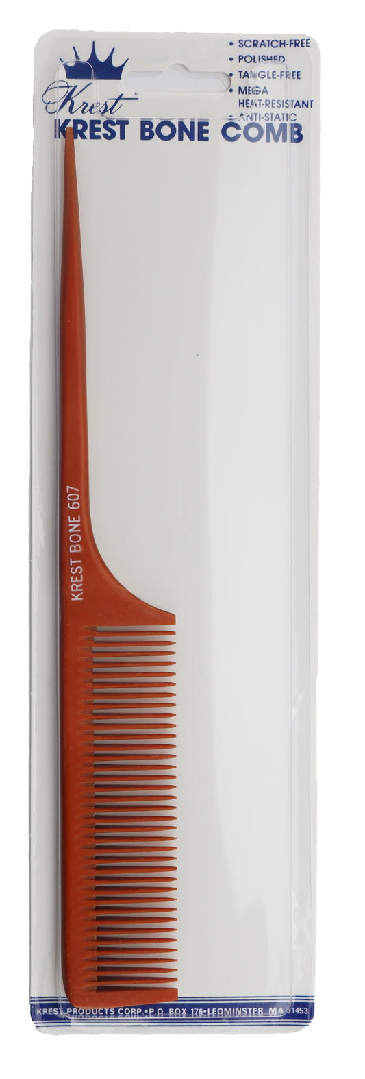 Krest Bone 9 In Medium-Coarse Teeth Rattail Comb Heat Resistant Comb. Styling Sectioning Anti-Static