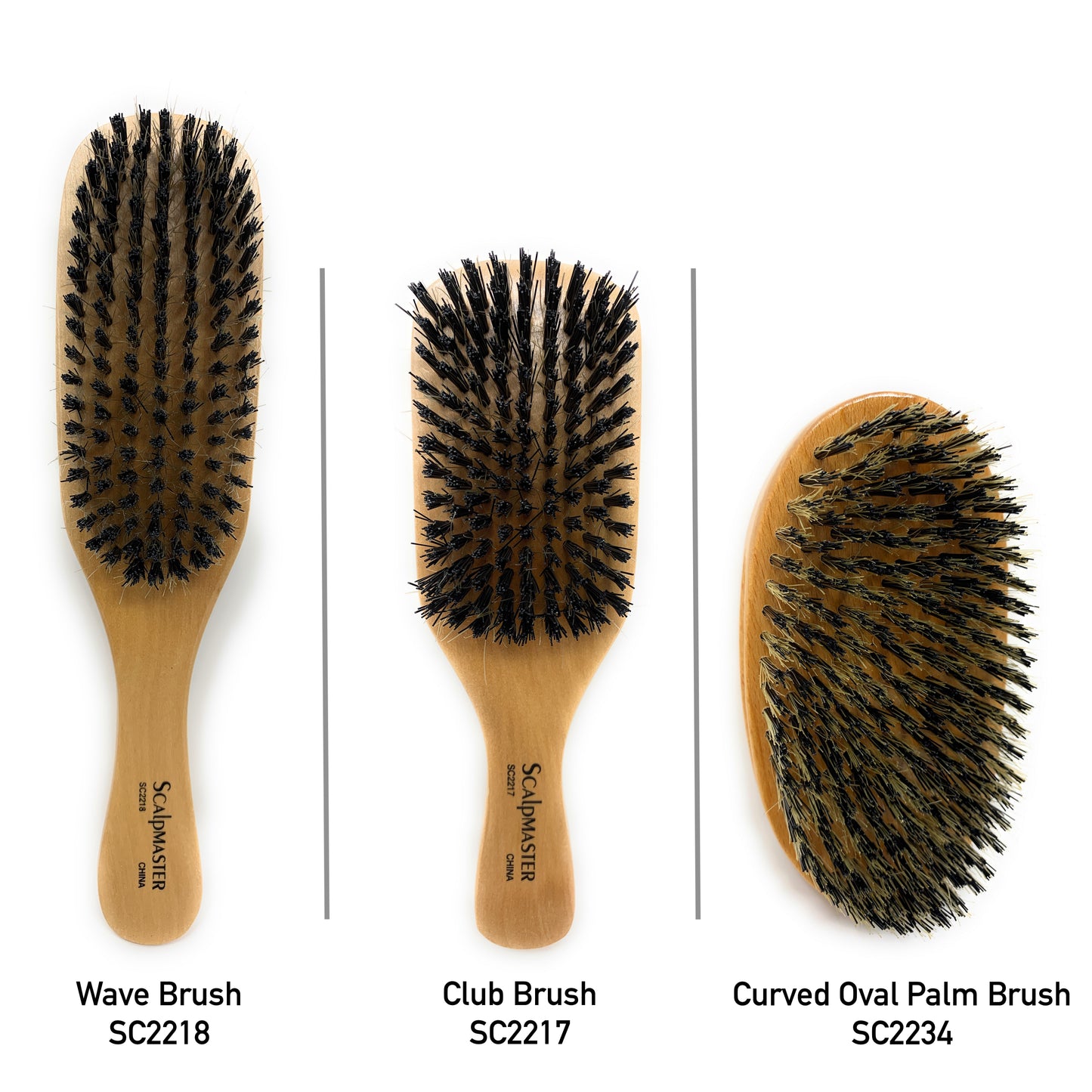 Scalpmaster Club  Hair Brush, Wave Hair Brush, Curved Oval Palm Brush Boar Bristles and Natural Wood 1 Pc.